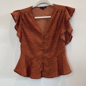 Papermoon Blouse – Size M, Brown with Abstract Dot Print, 100% Polyester